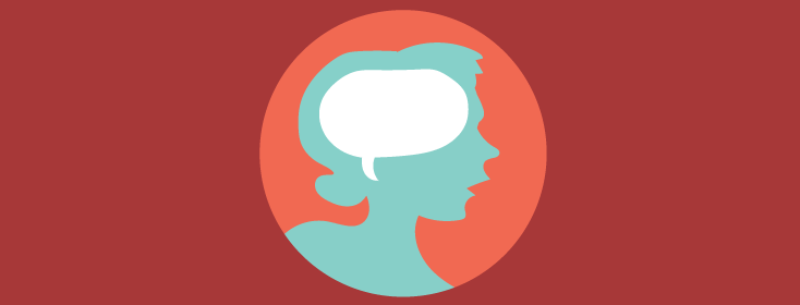 a woman with a speech bubble in her head