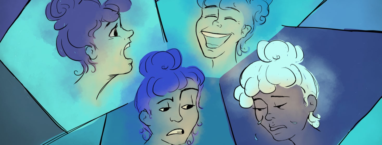 Woman showing many emotions