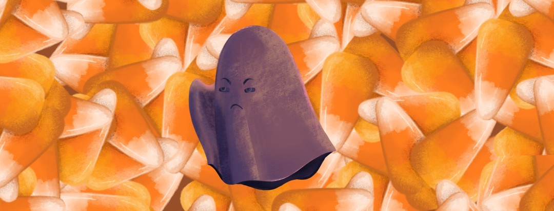 A determined ghost floating past a wall of candy.