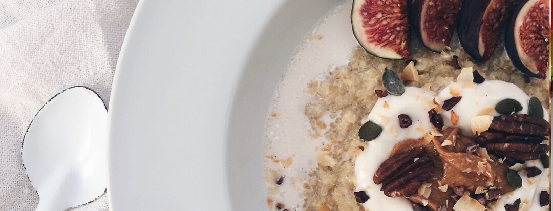 Coconut Whole Grain Porridge with berries almonds and figs