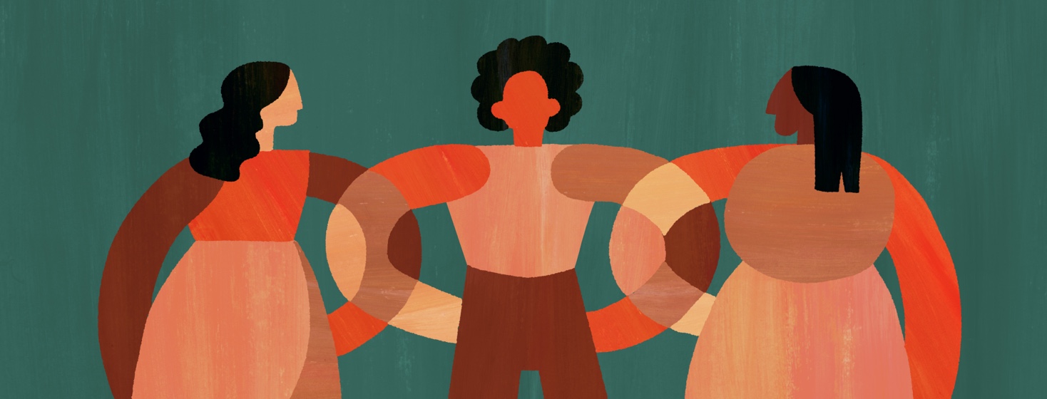 Three women of color linking arms