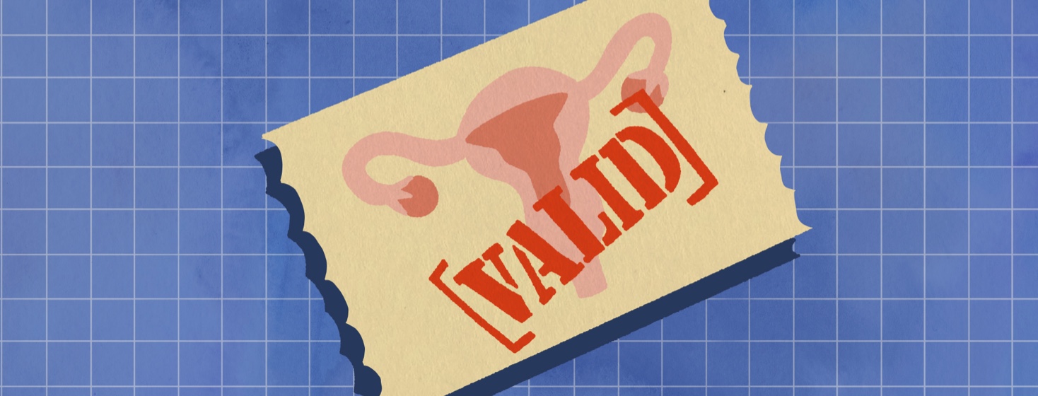 A card with an image of a uterus and the word "valid" stamped across it