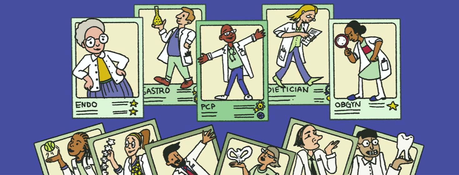 A diverse assortment of different doctors on playing cards